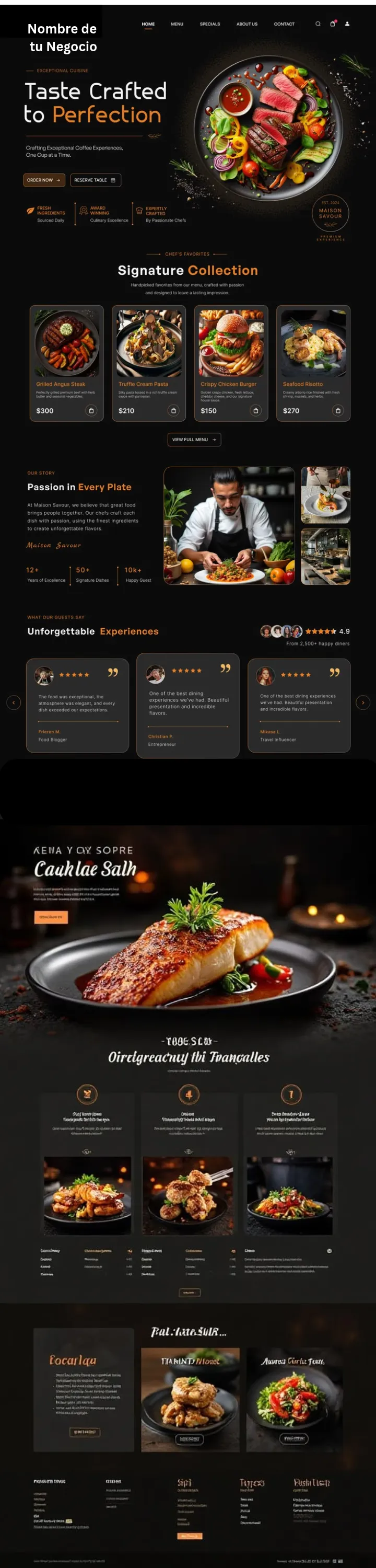 Ejemplo ilustrativo de la web de un restaurante vista en un celular
